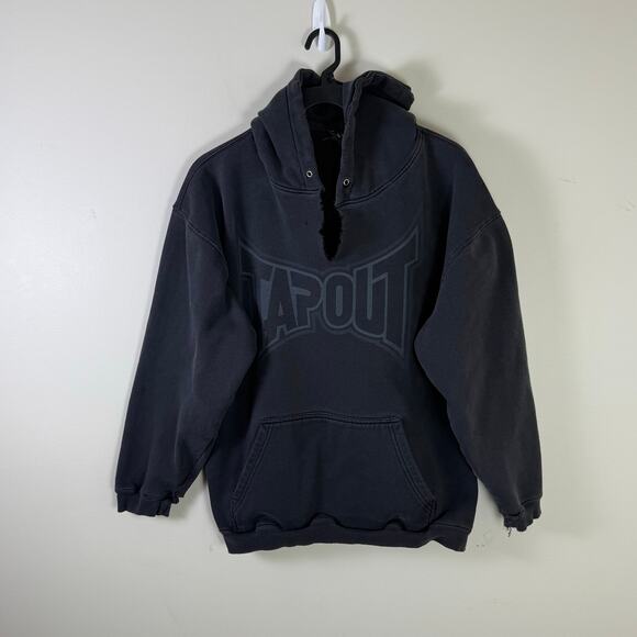 Tapout Men’s Hoodie Grey Sweatshirt Full Zip Grunge Skater Y2K Distressed XXL